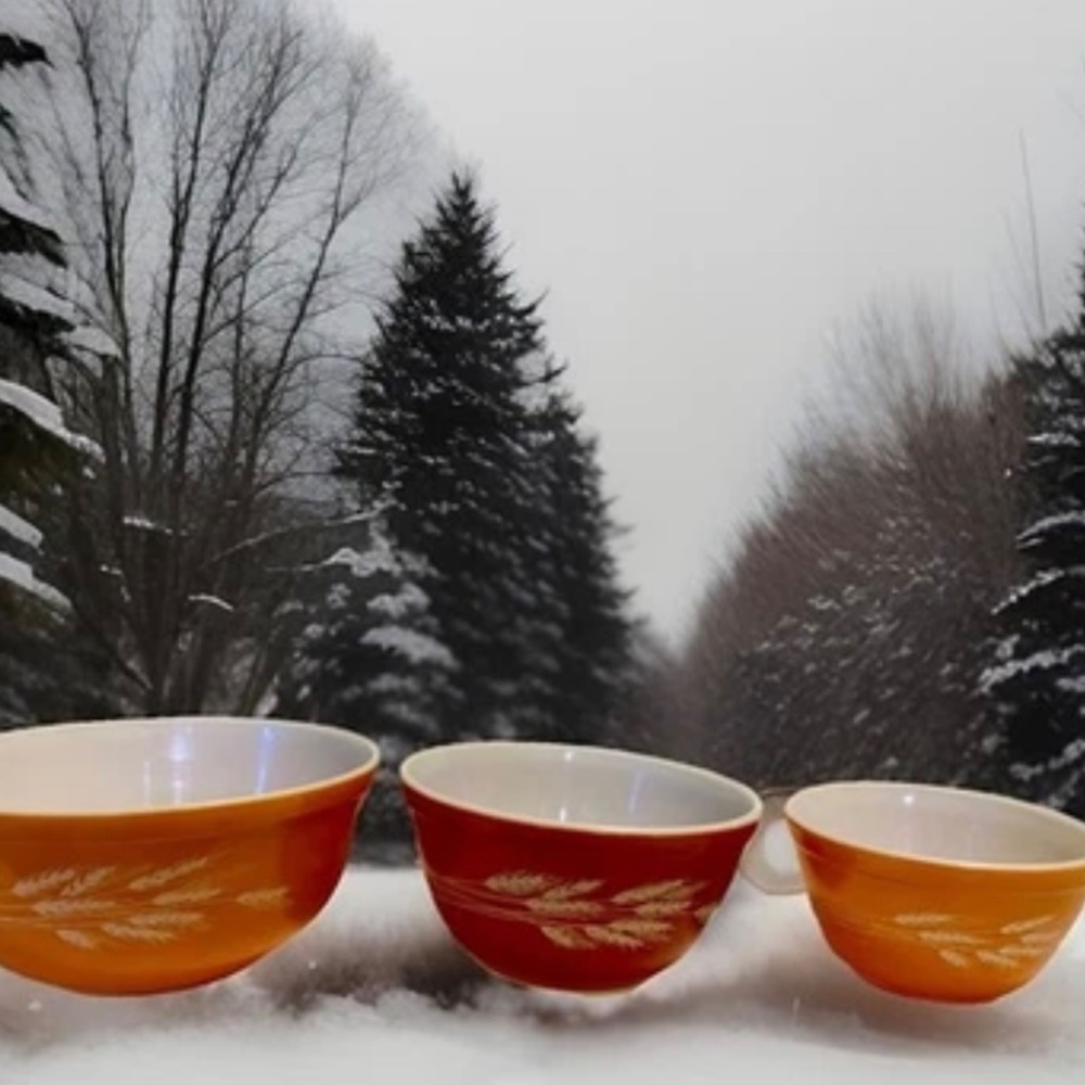 Vintage Pyrex Autumn Harvest Wheat 3 Mixing Nesting Bowls 401 402 403 Mint Cond - Picture 7 of 7